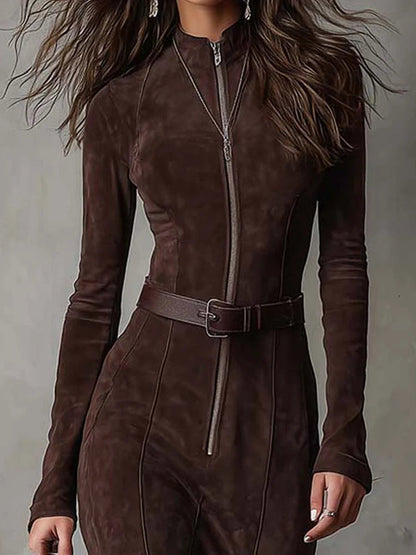 Stylish tailored suede-look smart dress for women | Noreva -2