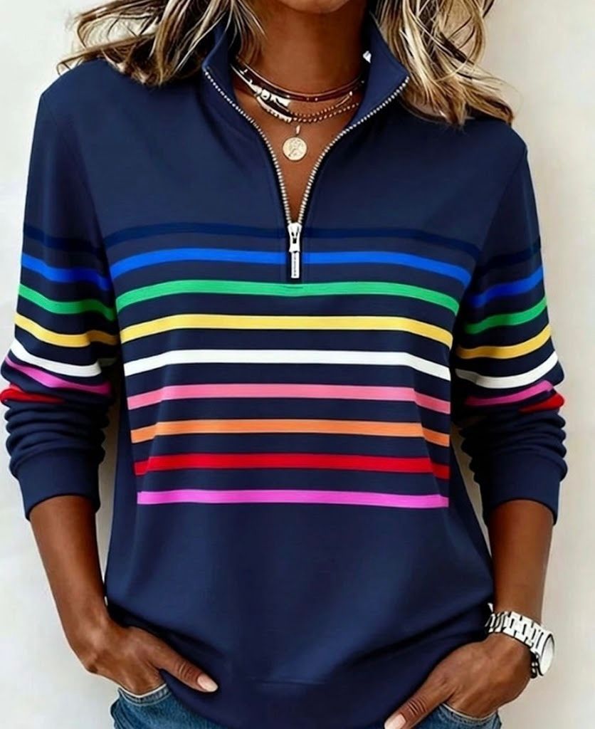 Vibrant striped half-zip everyday jumper for women | Sienna -2