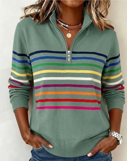 Vibrant striped half-zip everyday jumper for women | Sienna -3