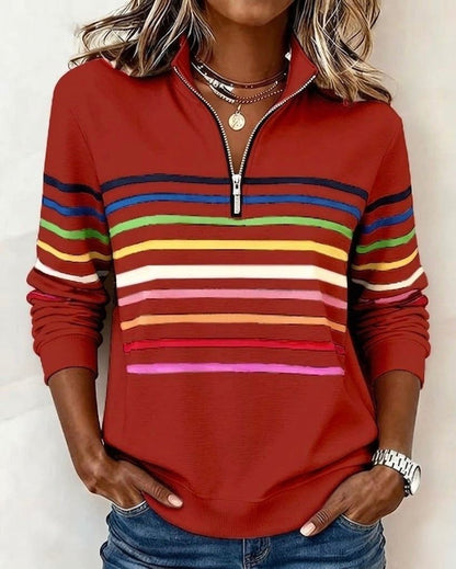 Vibrant striped half-zip everyday jumper for women | Sienna -4