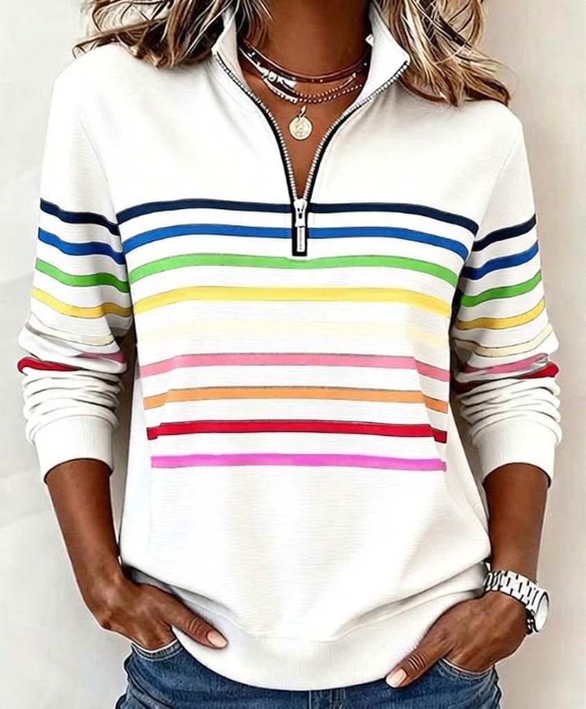 Vibrant striped half-zip everyday jumper for women | Sienna -6
