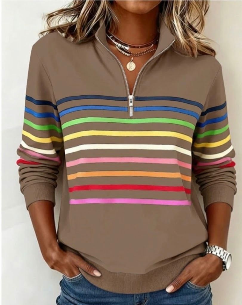 Vibrant striped half-zip everyday jumper for women | Sienna -5