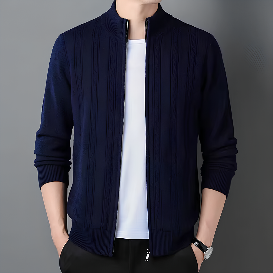 Zip Neck Ribbed Cardigan Cozy for Men | Evander