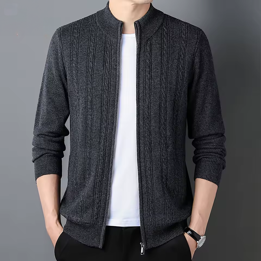 Zip Neck Ribbed Cardigan Cozy for Men | Evander