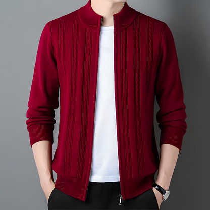Zip Neck Ribbed Cardigan Cozy for Men | Evander