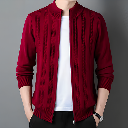 Zip Neck Ribbed Cardigan Cozy for Men | Evander