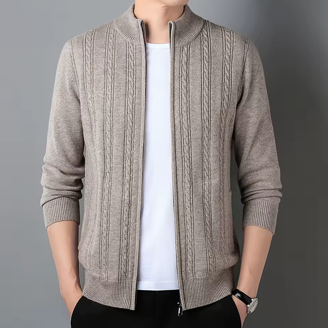 Zip Neck Ribbed Cardigan Cozy for Men | Evander