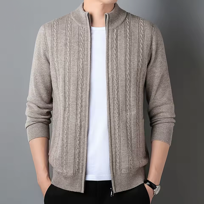 Zip Neck Ribbed Cardigan Cozy for Men | Evander