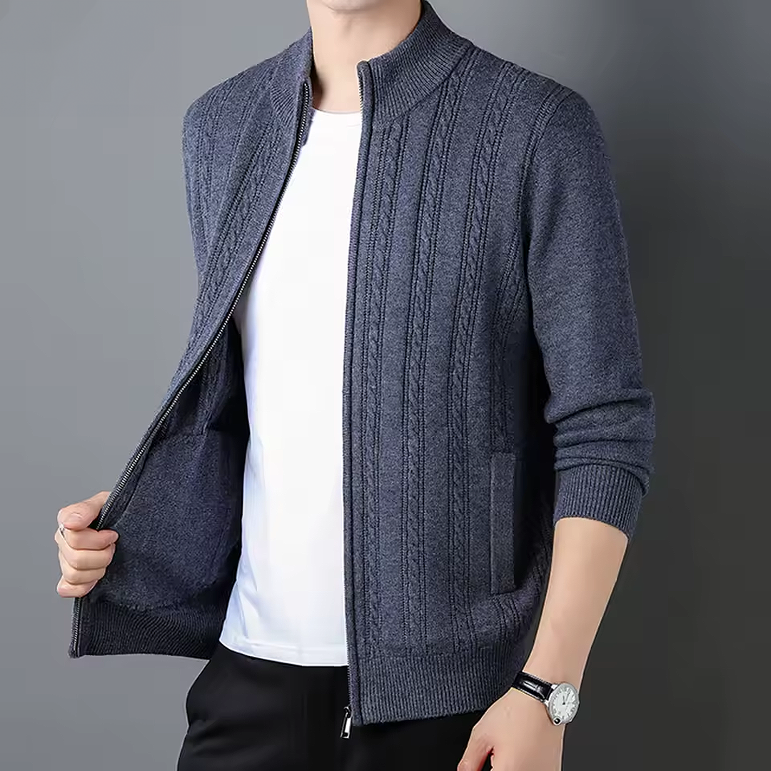 Zip Neck Ribbed Cardigan Cozy for Men | Evander