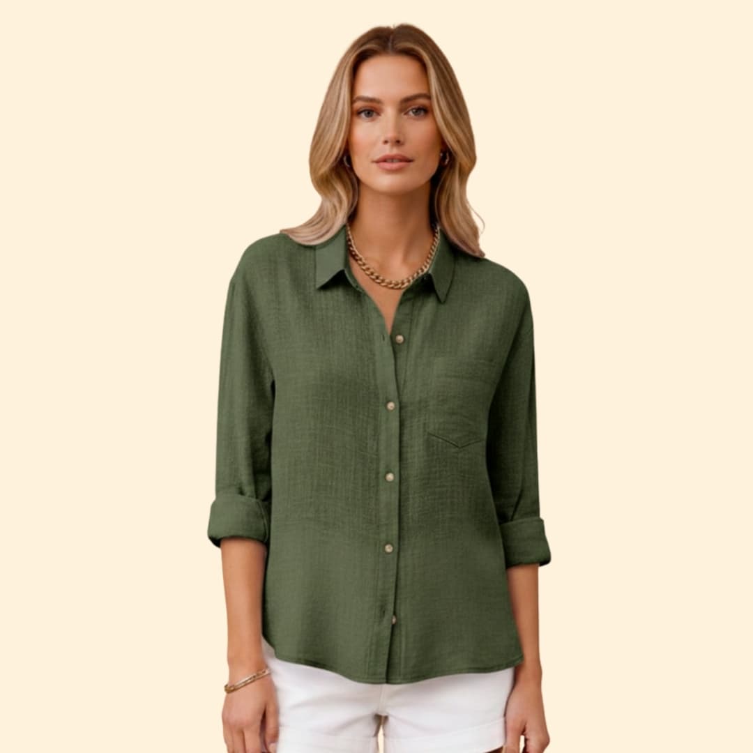 Classic short-sleeve button blouse for women | Elira