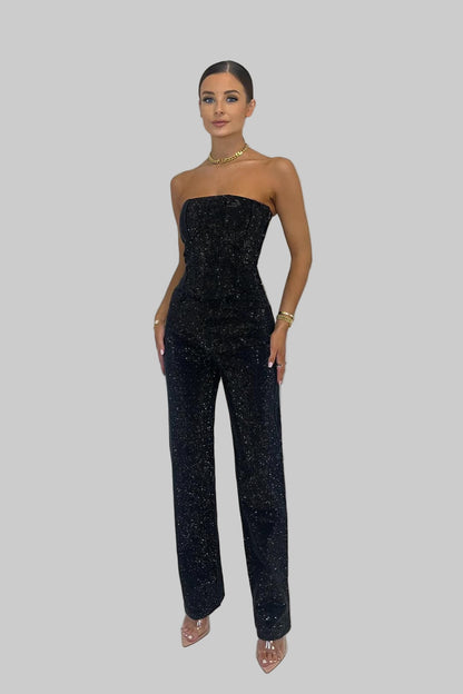 High-waist glitter co-ord trouser set for women -1