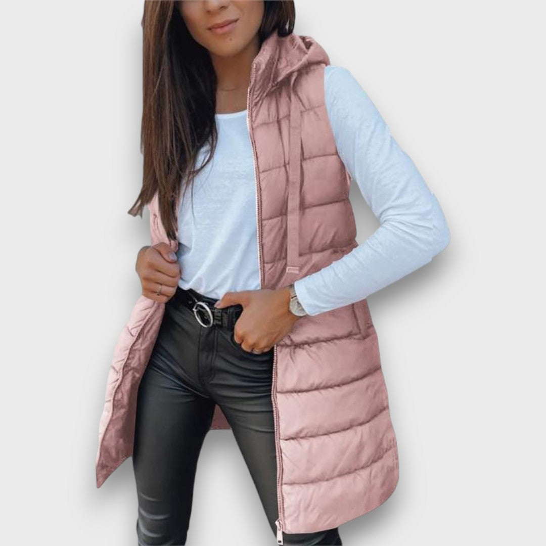 Casual sleeveless hooded puffer vest for women | Kaira -11