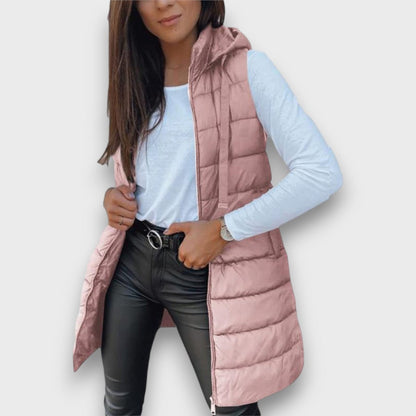 Casual sleeveless hooded puffer vest for women | Kaira -11