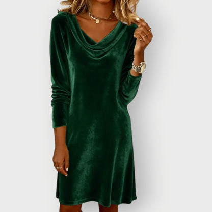 Elegant drape-neck velvet dress for women | Kathleen - 13