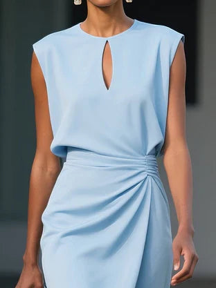 Elegant draped everyday midi dress for women | Veya -3