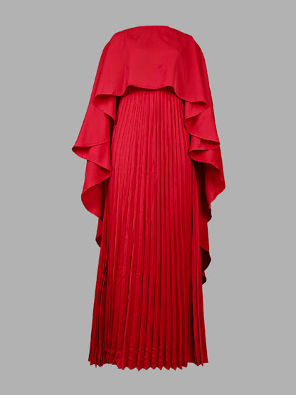 Cape high-low pleated round-neck evening maxi dress for women - 13