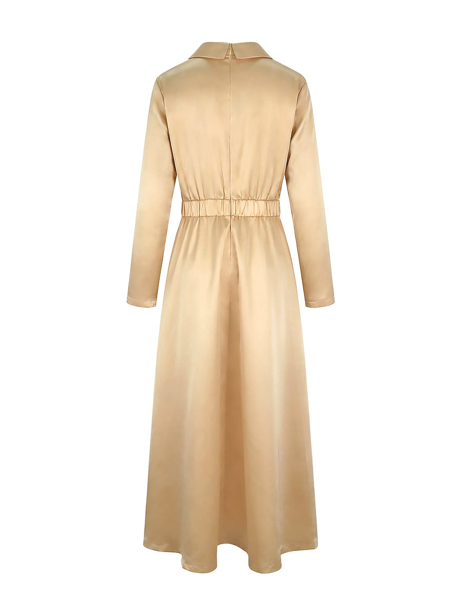 A-line high-waist pleated V-neck solid maxi dress for women - 10