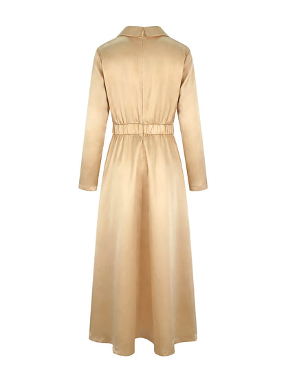 A-line high-waist pleated V-neck solid maxi dress for women - 10