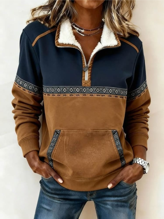Colour Block Zip Neck Sweater Cozy for Women | Marlowe