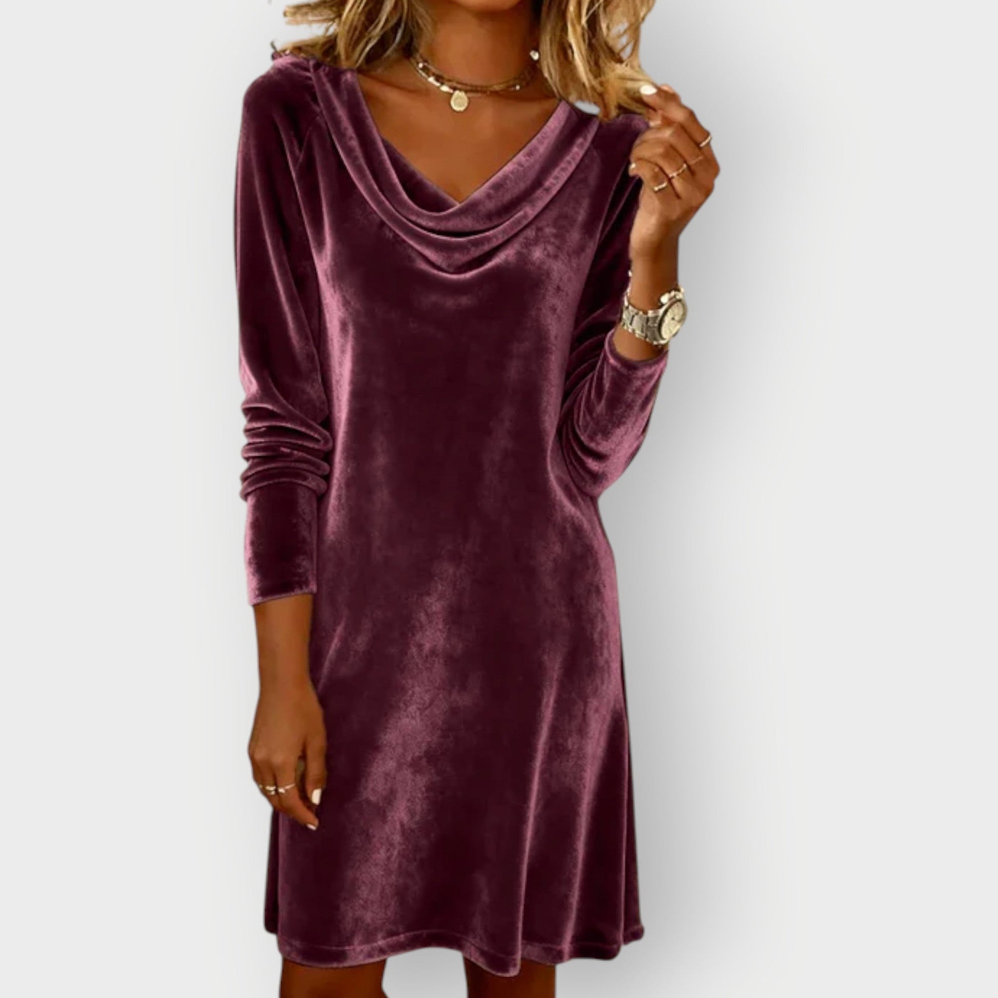 Elegant drape-neck velvet dress for women | Kathleen - 19