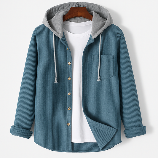 Textured Button Front Hooded Jacket Stylish For Men | Matteo
