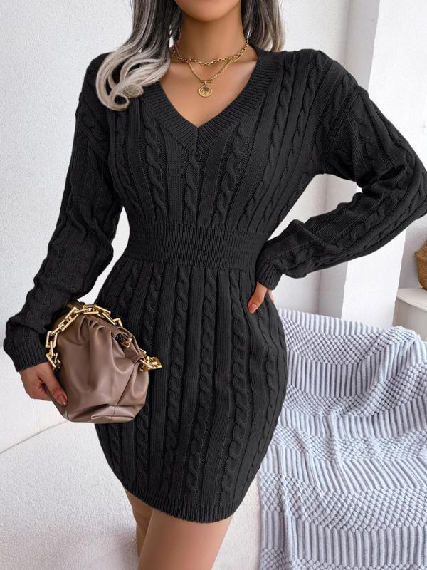 Cozy Long Sleeve V Neck Sweater Dress Chic For Women | Mirevalda