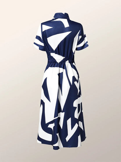 Short-sleeve printed lapel maxi dress for women - 3