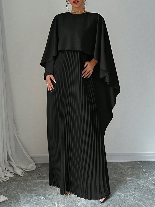 Cape high-low pleated round-neck evening maxi dress for women - 3