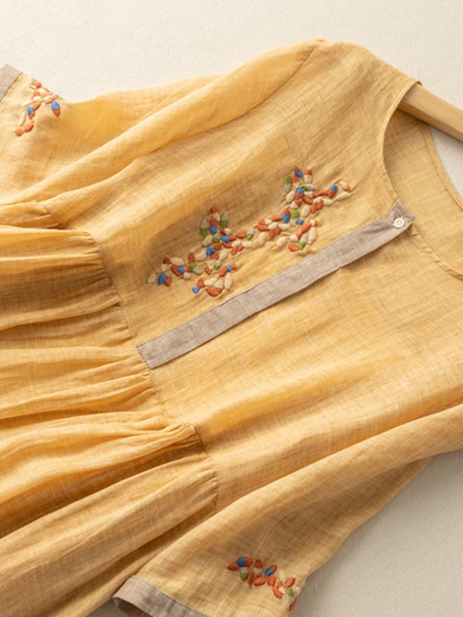Embroidered ethnic cotton-linen maxi dress for women | Zara - 6