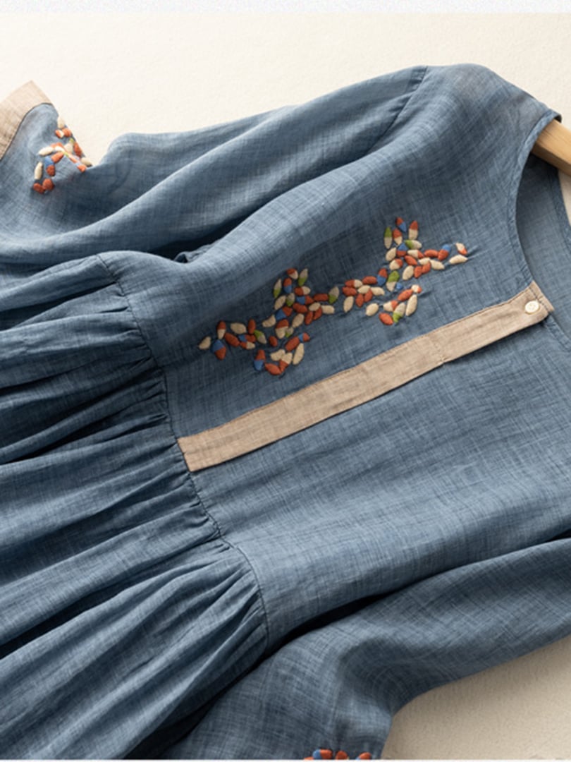 Embroidered ethnic cotton-linen maxi dress for women | Zara - 7