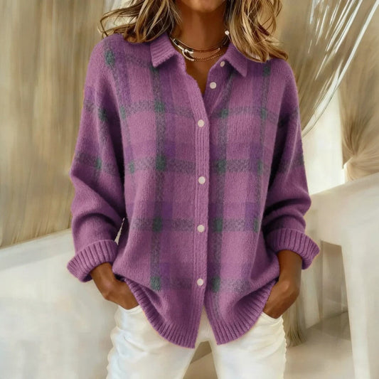 Relaxed Check Button Front Sweater Cozy For Women | Lanie