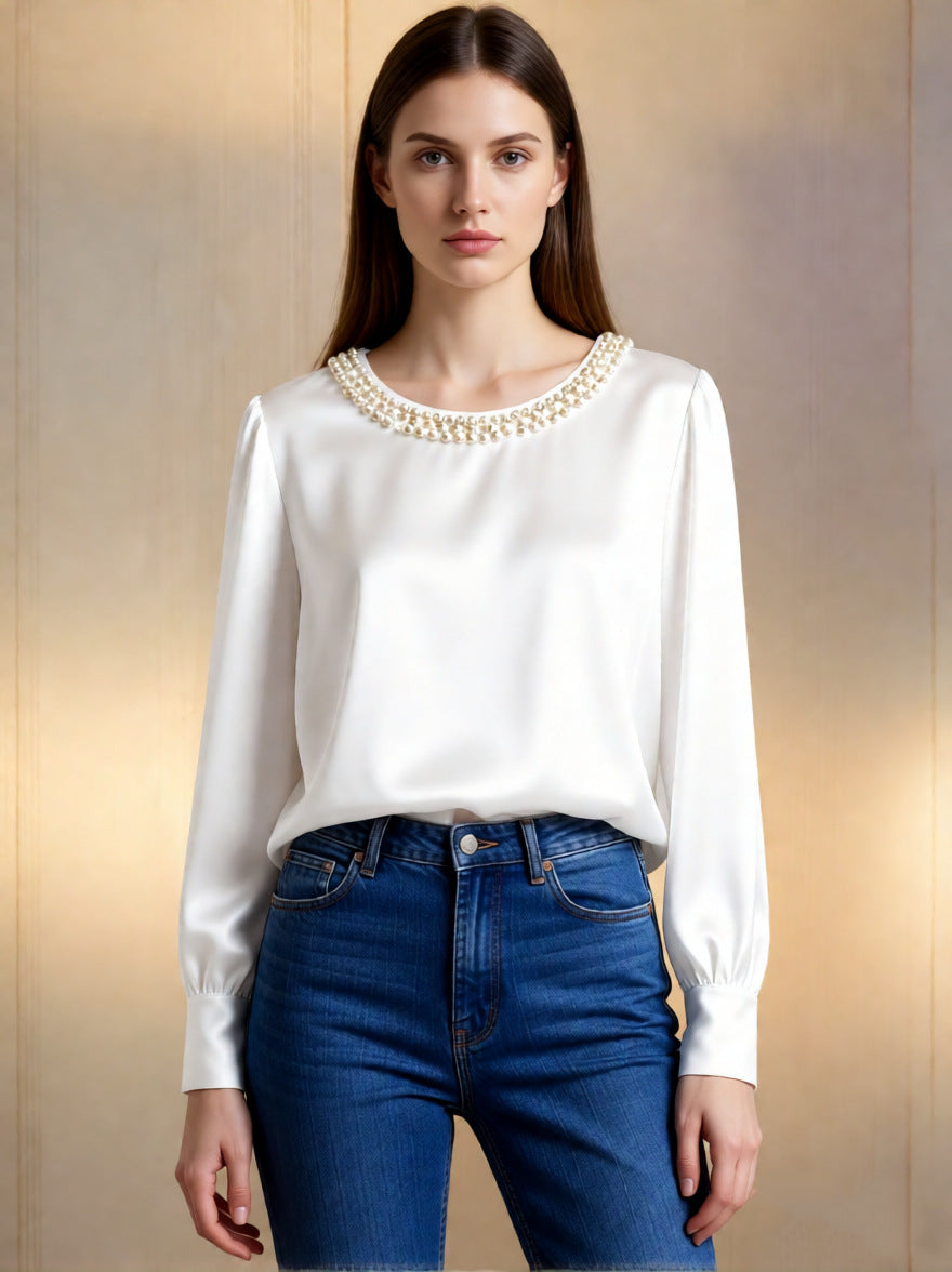 Elegant everyday round neck versatile top for women | Perlisse -9