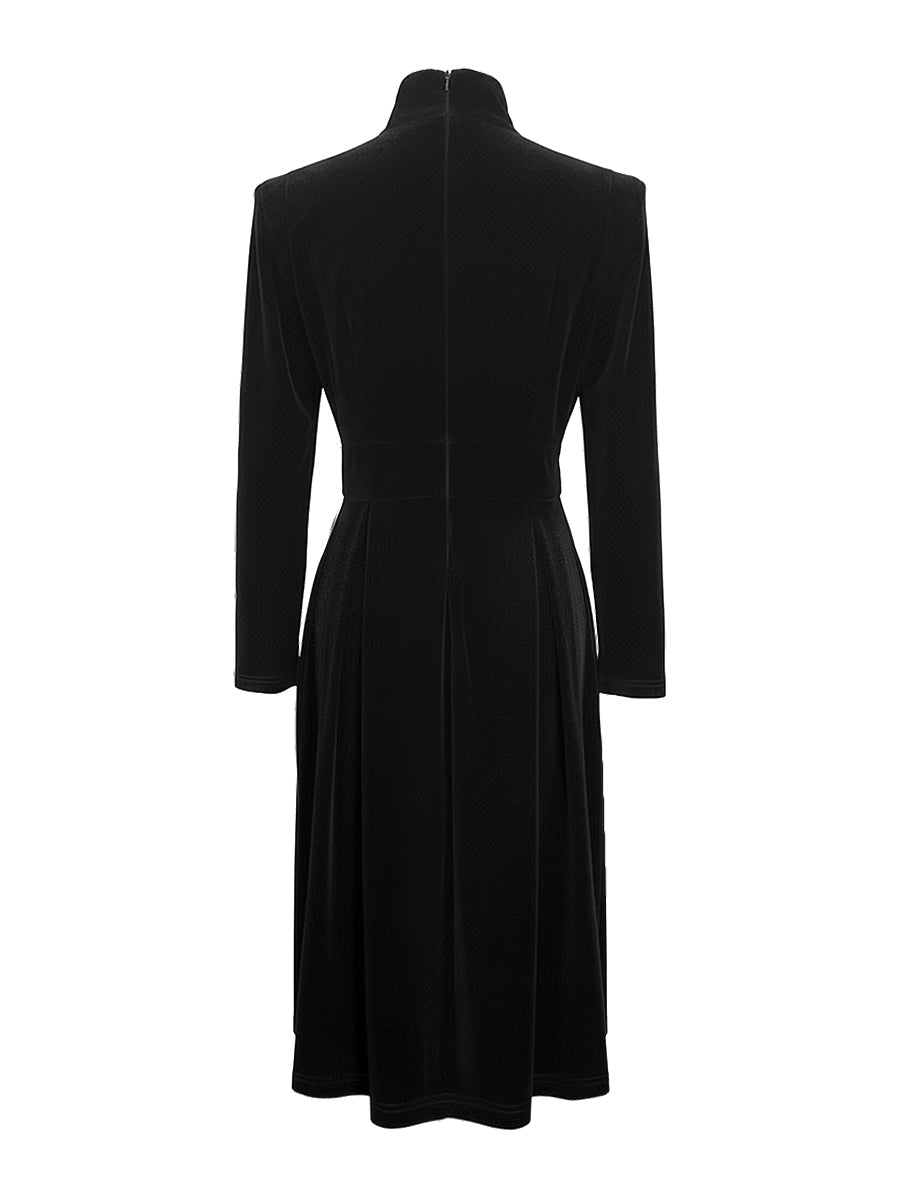 Long-sleeve skinny solid high-neck midi dress for women - 5