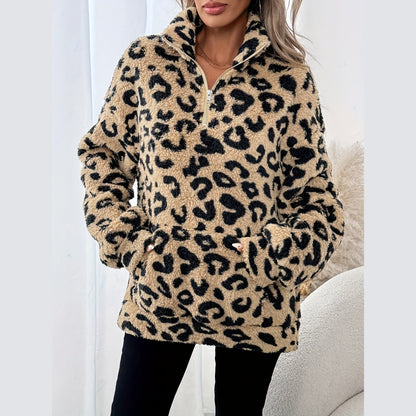 Elegant leopard print zip everyday jumper for women | Leona -6
