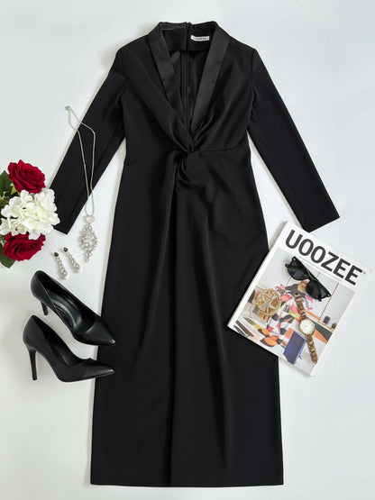 Long-sleeve skinny deep V-neck solid maxi dress for women - 5