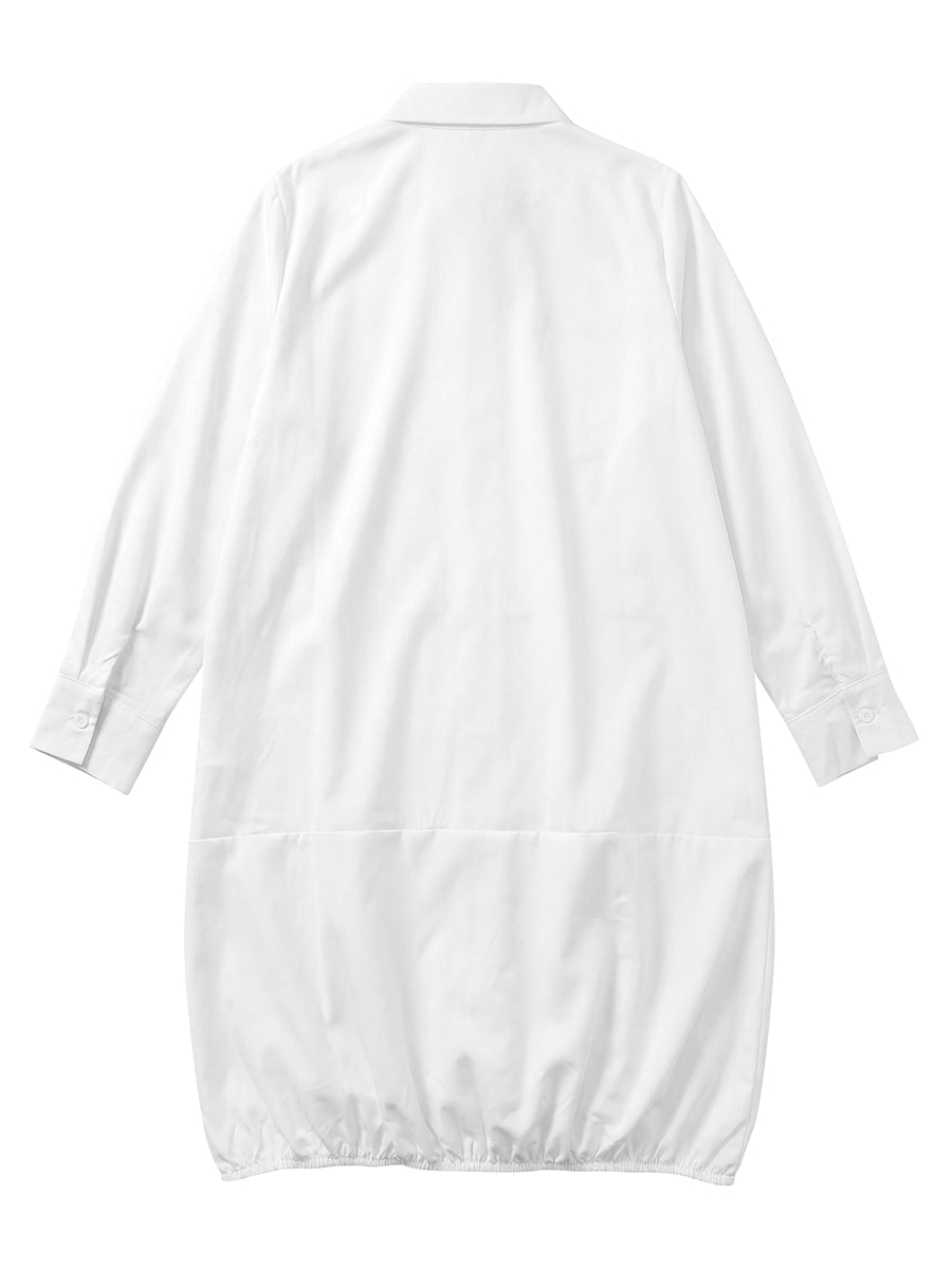 Long-sleeve loose solid lapel collar midi shirt dress for women - 10