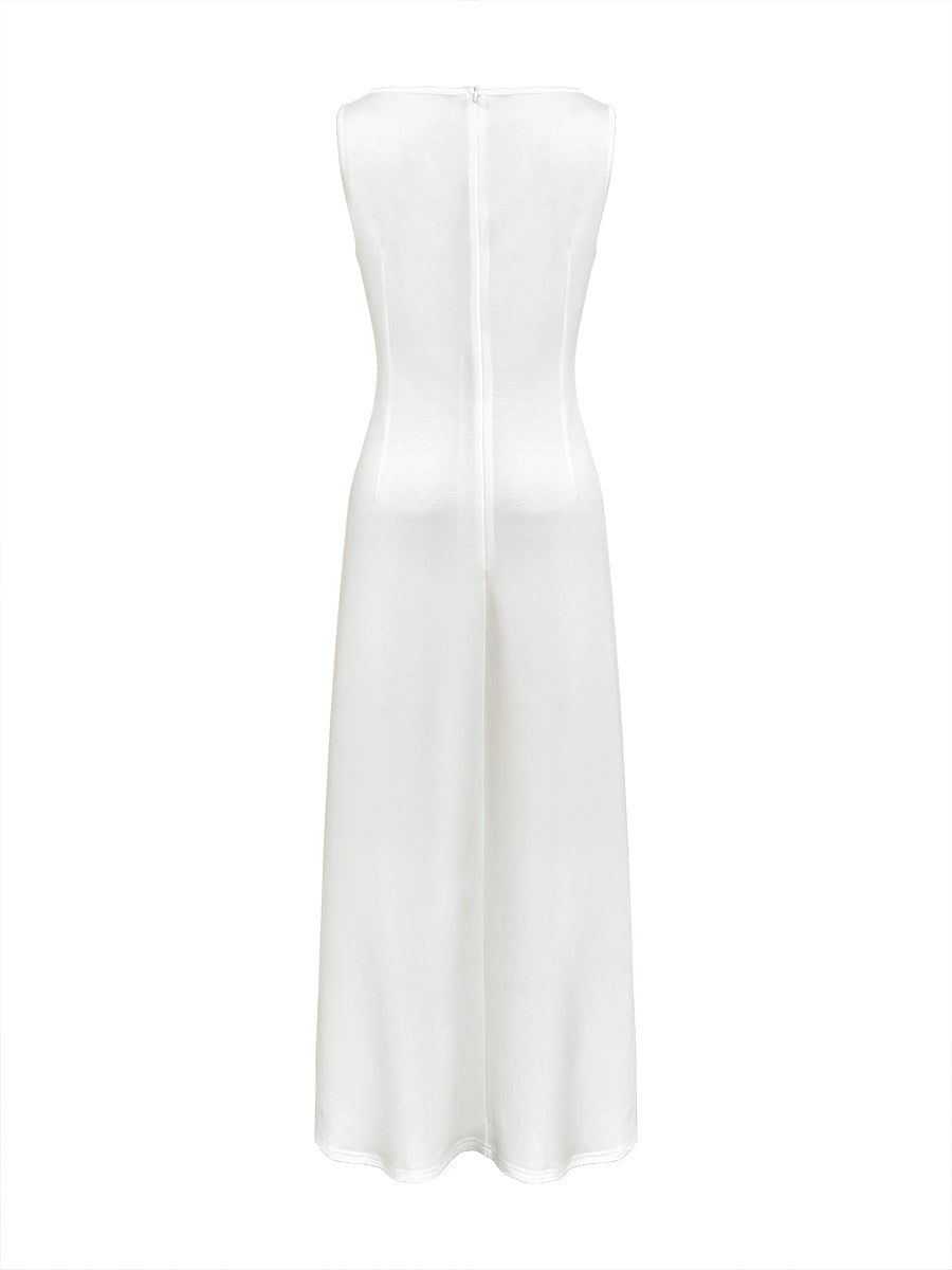 Sleeveless gauze pleated round-neck evening maxi dress for women - 8