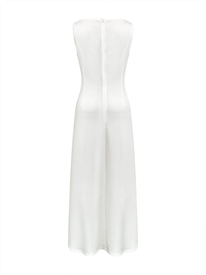 Sleeveless gauze pleated round-neck evening maxi dress for women - 8