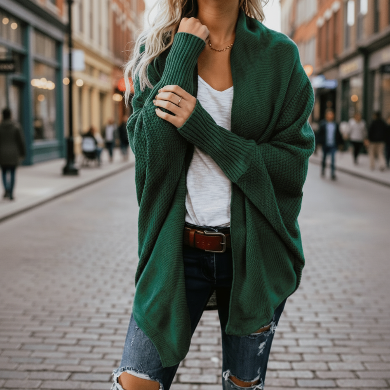 Relaxed batwing knit cardigan for women - 8