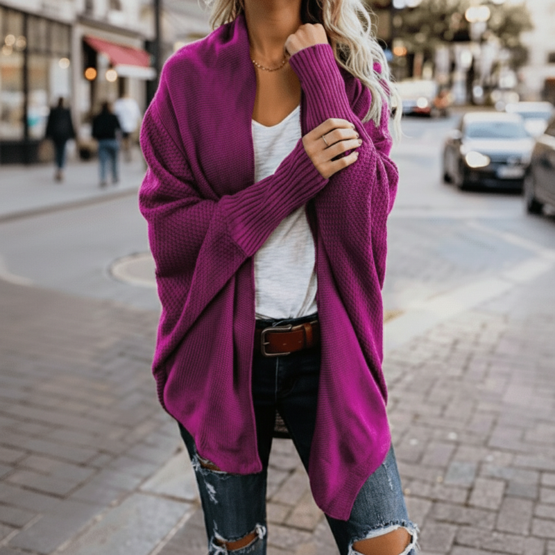 Relaxed batwing knit cardigan for women - 7