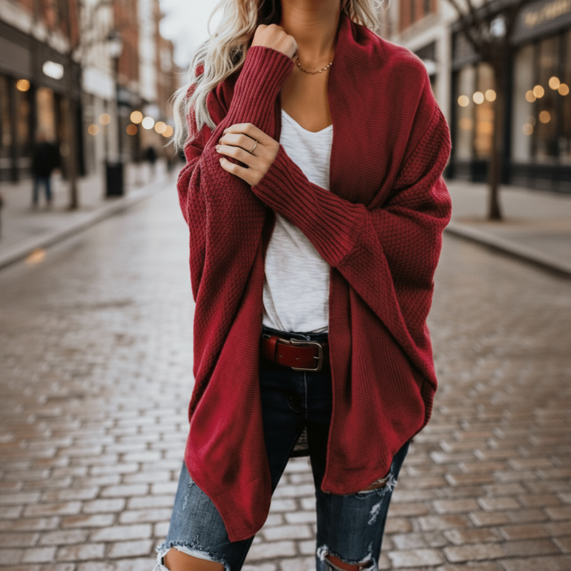 Relaxed batwing knit cardigan for women - 4