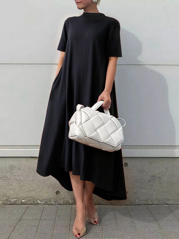 Short-sleeve solid high-low maxi dress for women - 3