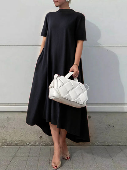 Short-sleeve solid high-low maxi dress for women - 3
