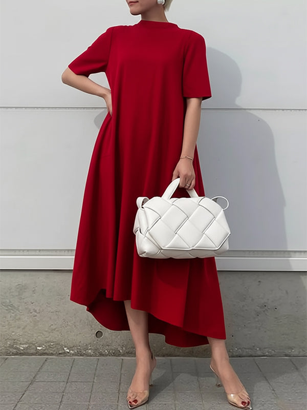 Short-sleeve solid high-low maxi dress for women - 4