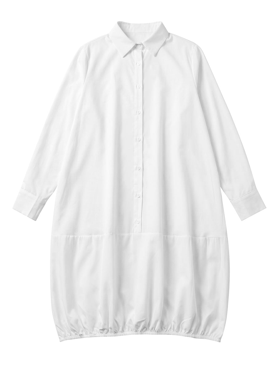 Long-sleeve loose solid lapel collar midi shirt dress for women - 9