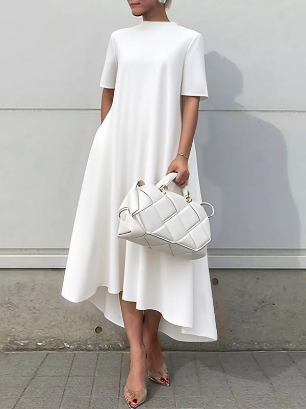 Short-sleeve solid high-low maxi dress for women - 2