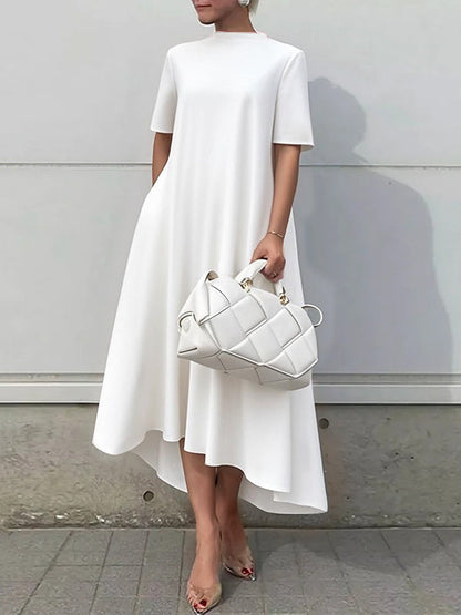 Short-sleeve solid high-low maxi dress for women - 2
