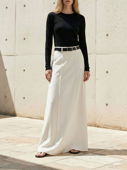 Stylish H-line solid-colour midi skirt for women - 4