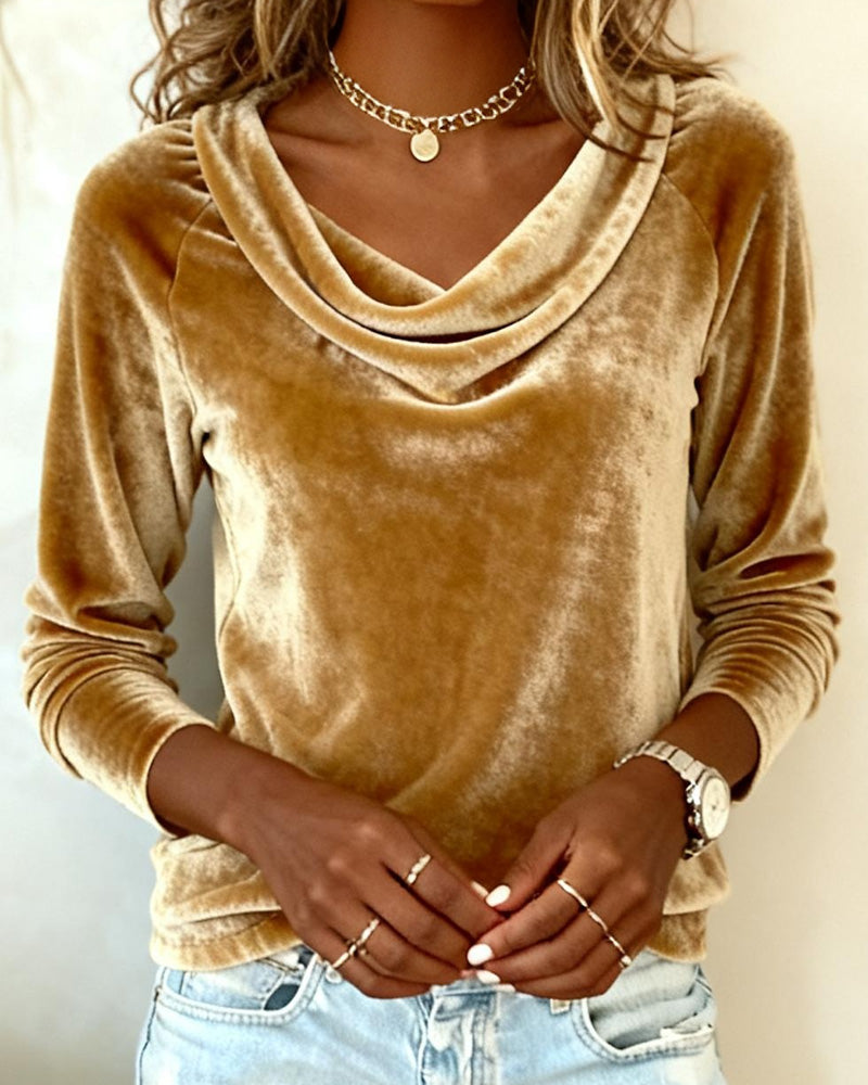 Elegant velvet drape-neck top for women | Margaret - 3