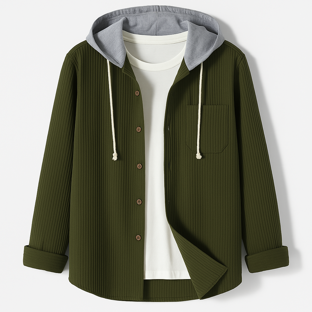Textured Button Front Hooded Jacket Stylish For Men | Matteo